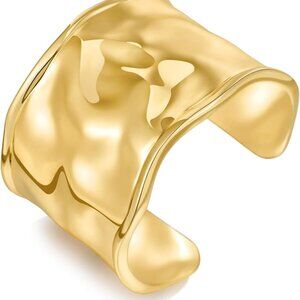 Gold hammered wide open cuff bracelet for women, chunky luxury jewelry with eleg